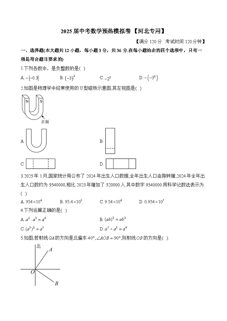 2025届中考数学模拟卷 【河北专用】第1页