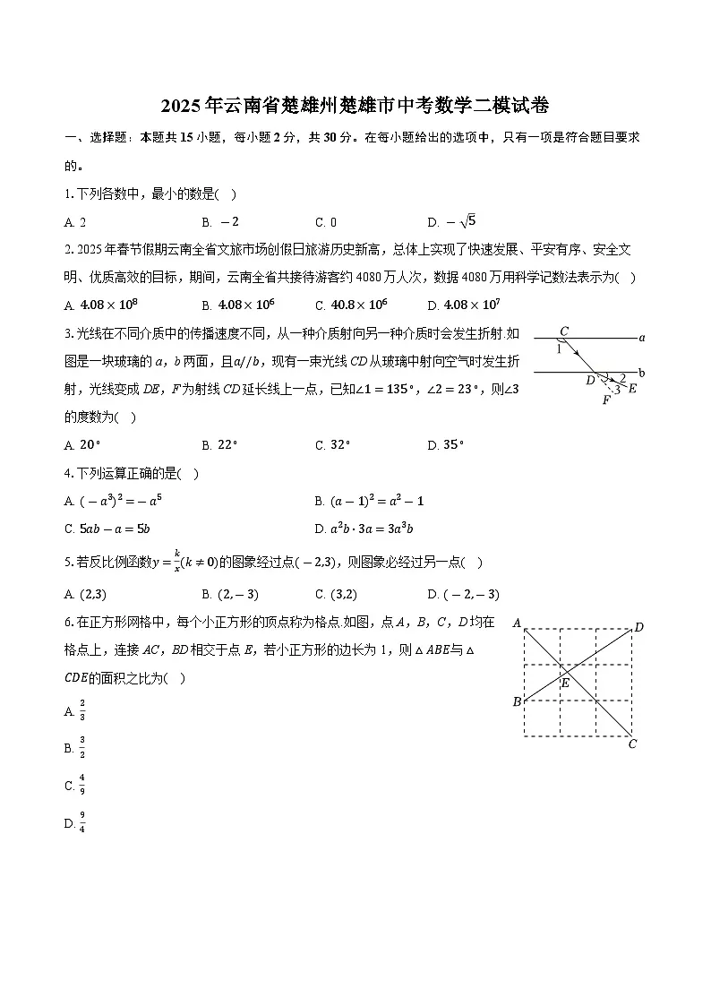 2025年云南省楚雄州楚雄市中考数学二模试卷 (中考模拟)第1页