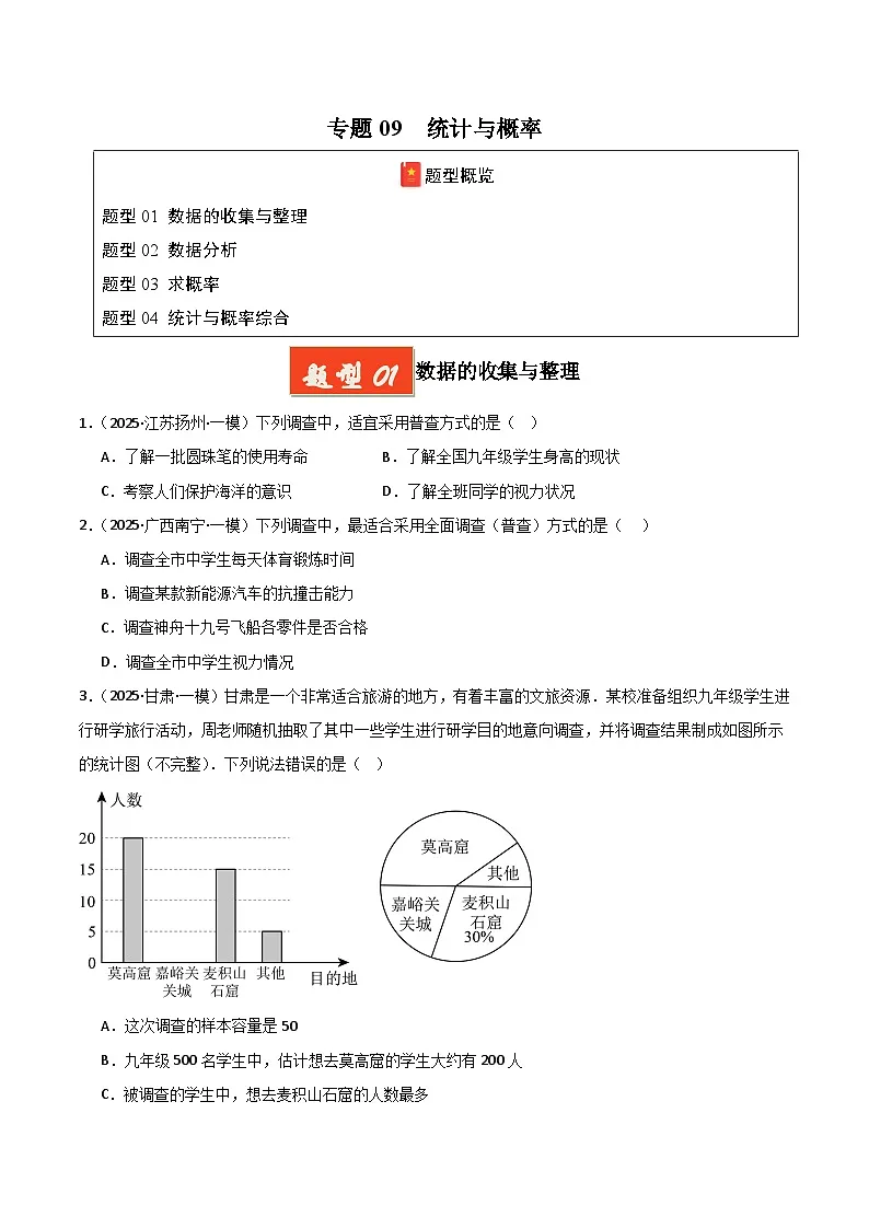 2025年中考数学专项复习讲义专题09 统计与概率(原卷版)第1页