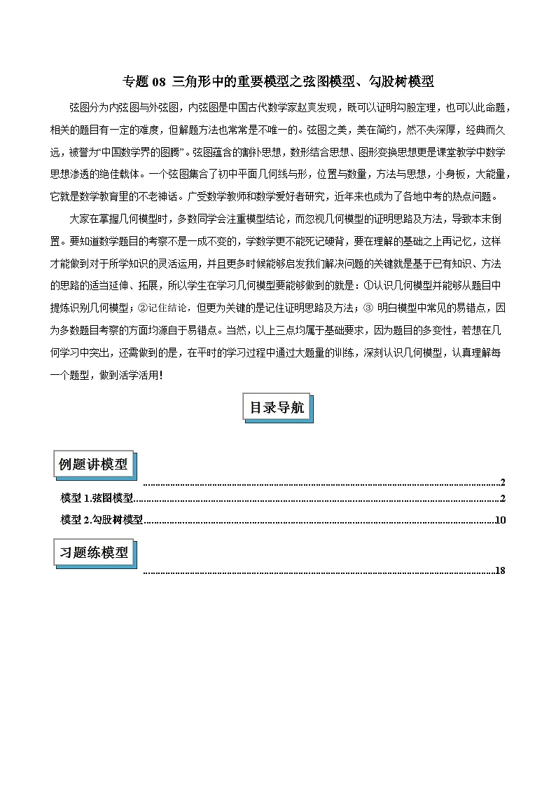 2025年中考数学专项复习专题08 三角形中的重要模型之弦图模型、勾股树模型解读与提分精练(全国通用)(解析版)第1页