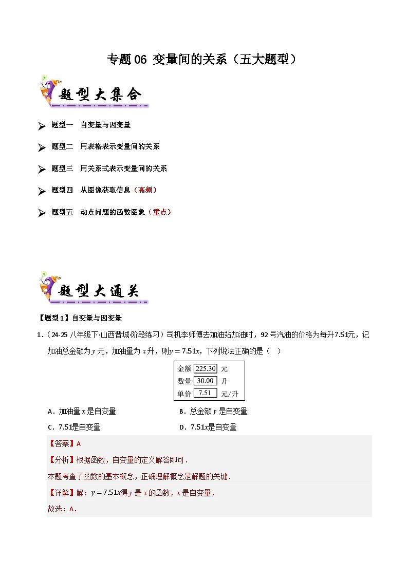 专题06 变量间的关系(考题猜想,五大题型)(解析版)第1页