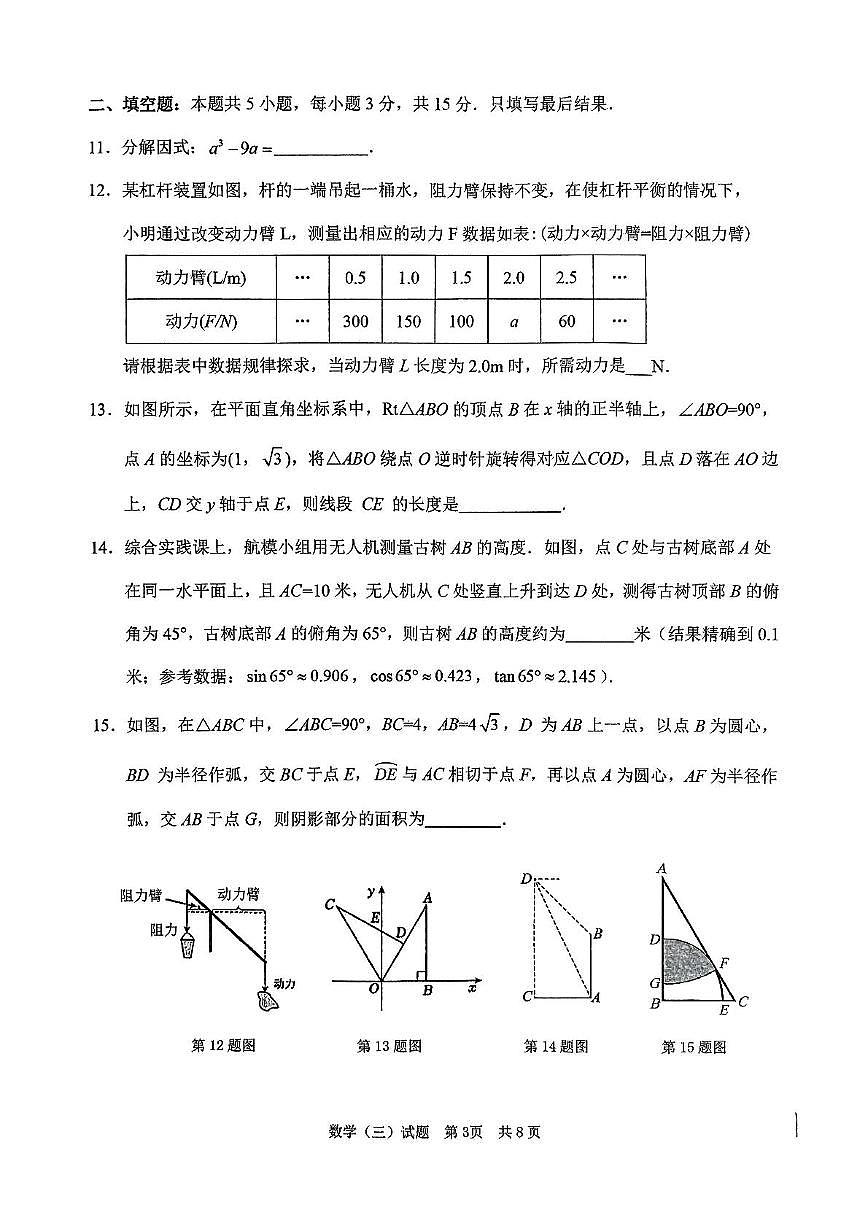2025年山东省枣庄市峄城区中考三模数学试题(中考模拟)第3页