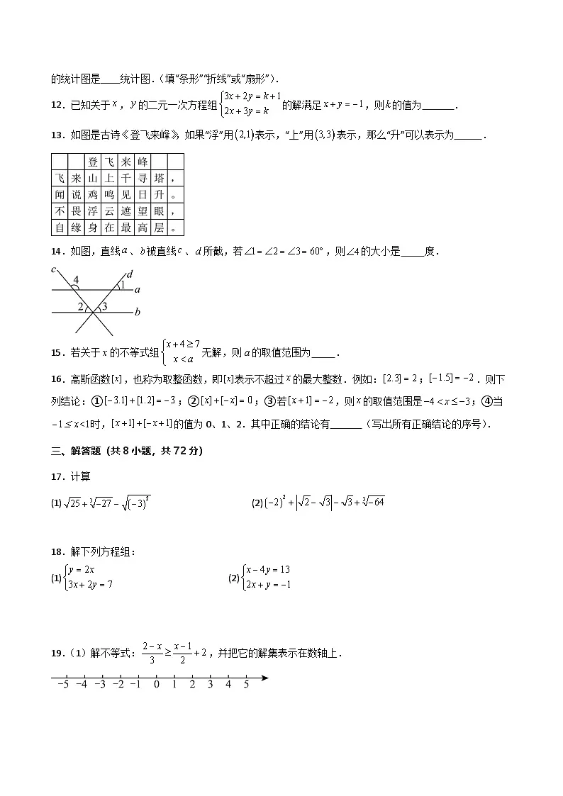 人教版2025年七年级数学下册总复习模拟试卷01(学生版)第3页