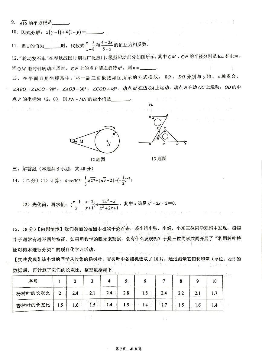 2025听四川省成都市七中育才学校中考模拟数学试题(中考模拟)第2页