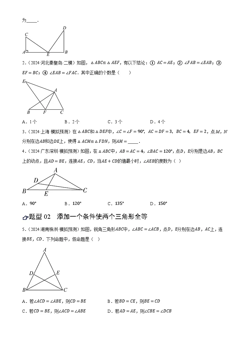 2025年中考数学专项复习第17讲 全等三角形(练习)(原卷版)第2页