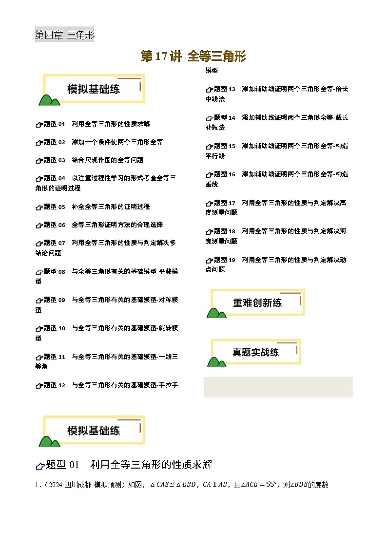 2025年中考数学专项复习第17讲 全等三角形(练习)(解析版)第1页