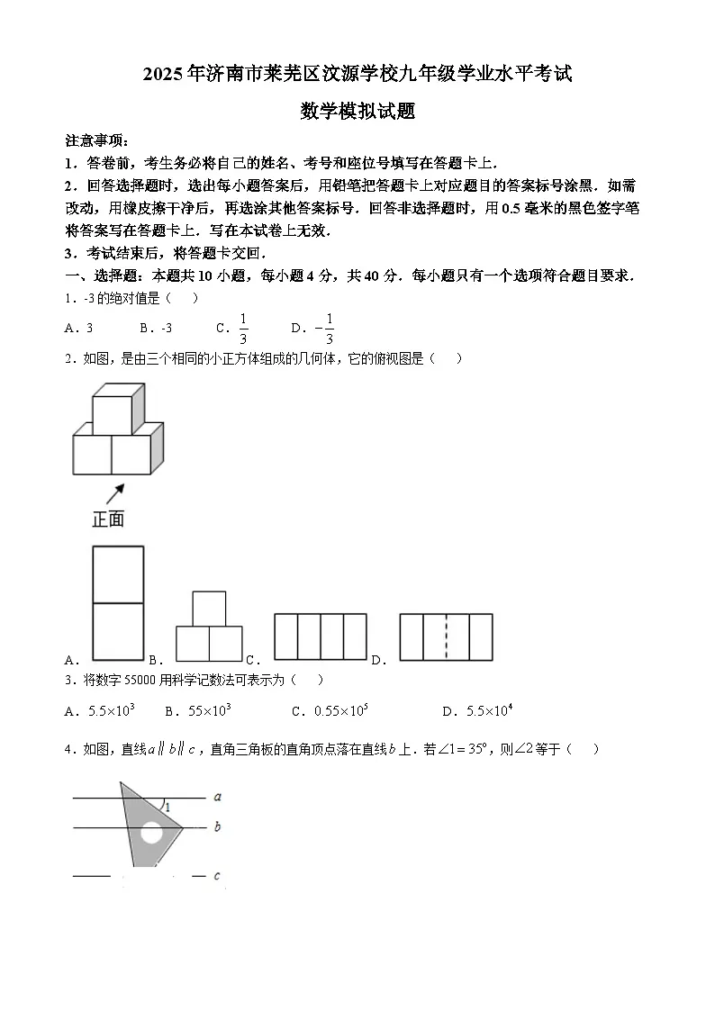 2025年山东省济南市莱芜区中考模拟预测数学试题(中考模拟)第1页