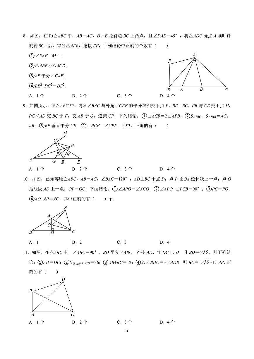 八年级数学下册期末专项复习训练7. 三角形几何难题选填篇第3页