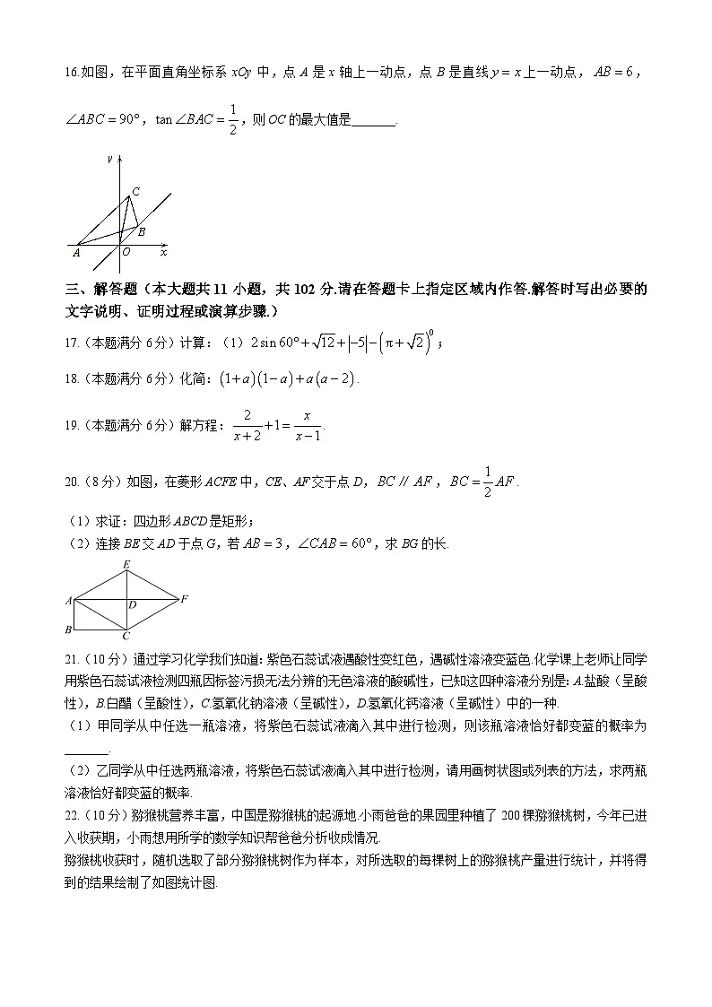 2025年江苏省连云港市新海实验中学中考二模考试数学试题(中考模拟)第3页