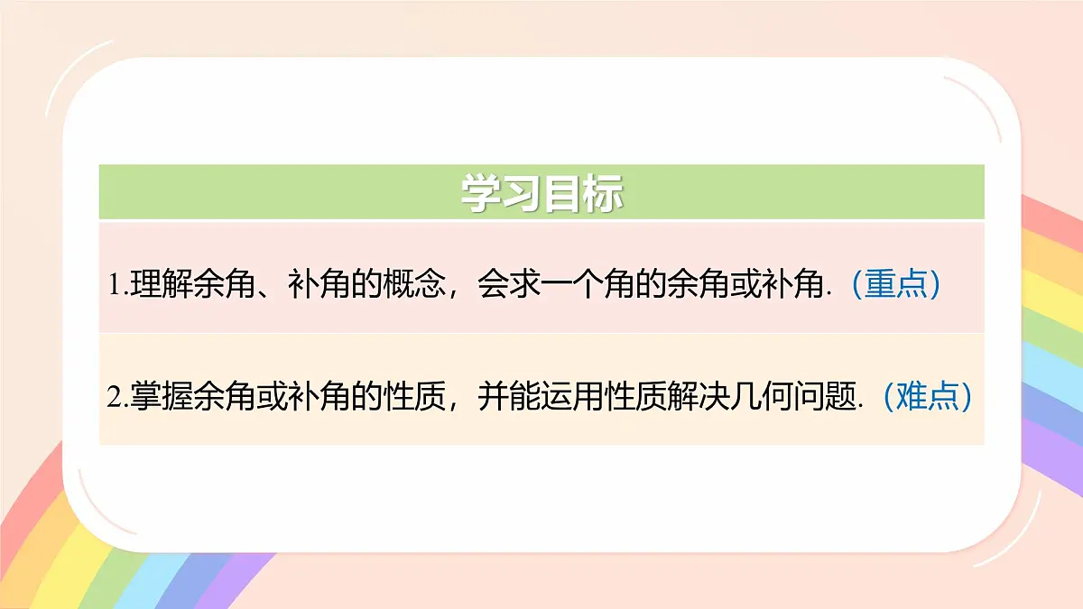 初中数学湘教版(2024)七年级上册 4.3.2 角的度量与计算(2.余角和补角)(教学课件)第2页