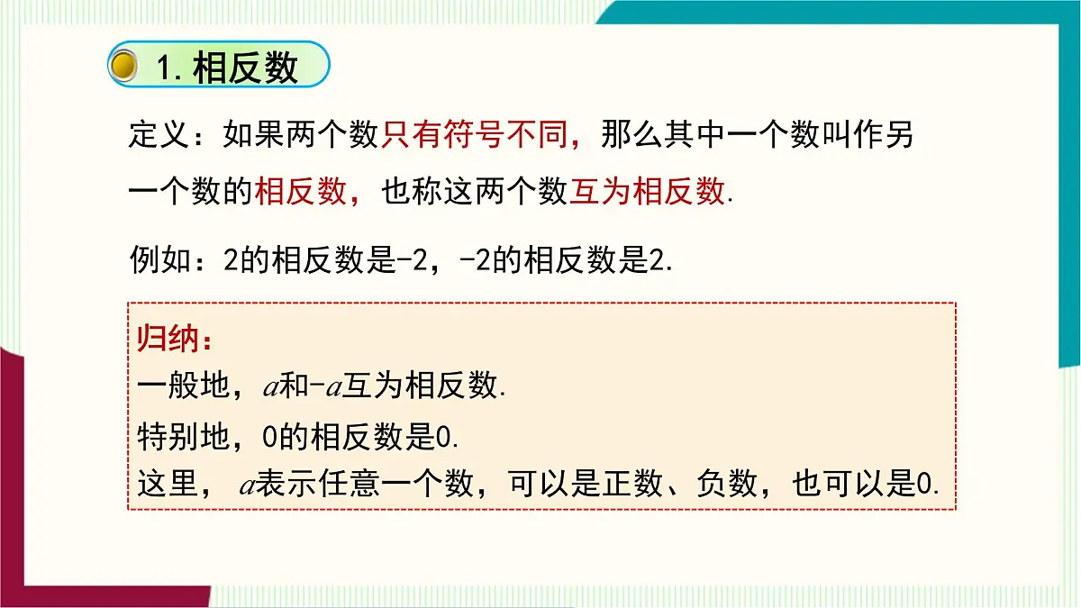 湘教版数学2024七年级上册 1.2数轴、相反数与绝对值(1.2.2 相反数) PPT课件第6页