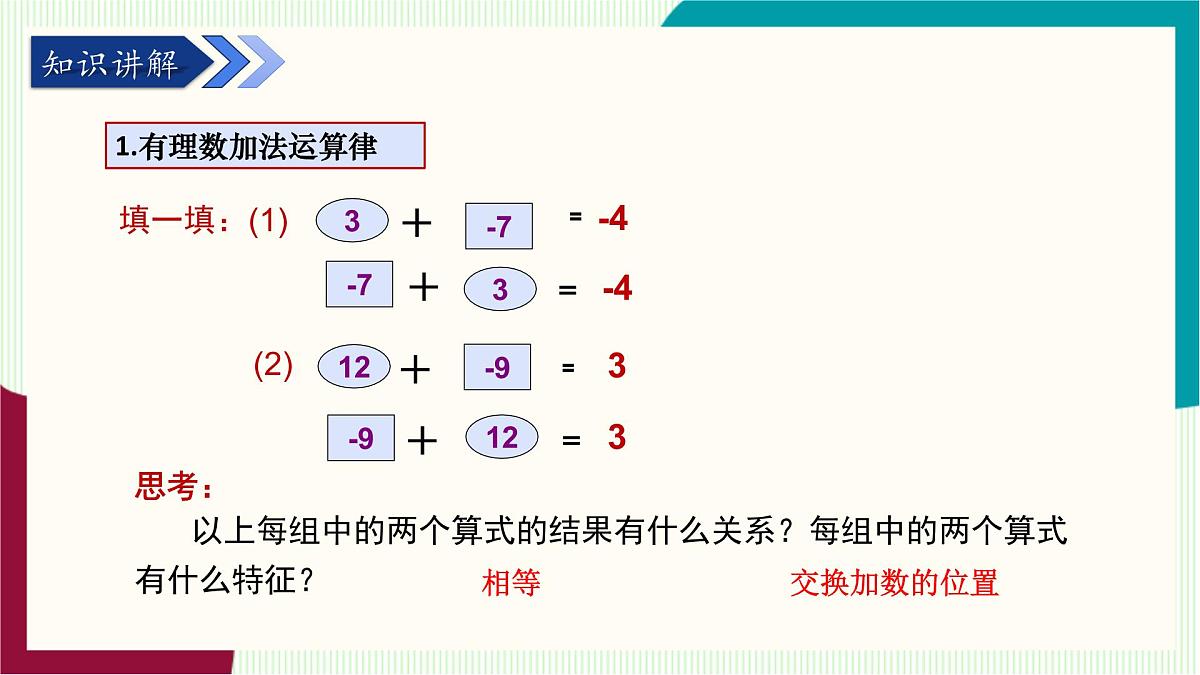 湘教版数学2024七年级上册 1.4有理数的加法和减法(1.4.1有理数的加法-第2课时有理数的加法运算律) PPT课件第5页