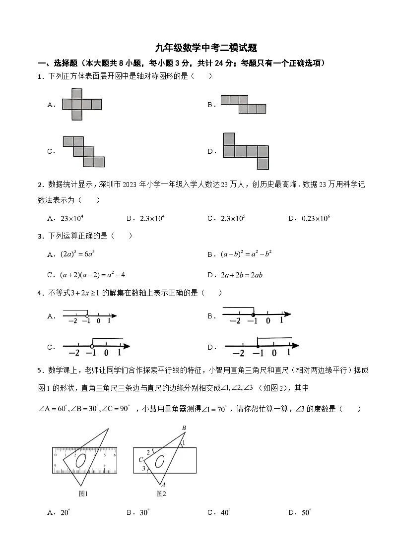 广东省深圳市罗湖区2025年九年级数学中考二模试题附答案第1页