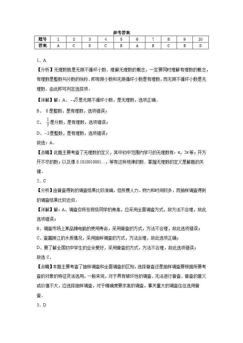 2024——2025学年教育质量全面监测(中学)七年级(下)数学试题(模拟)参考答案第1页