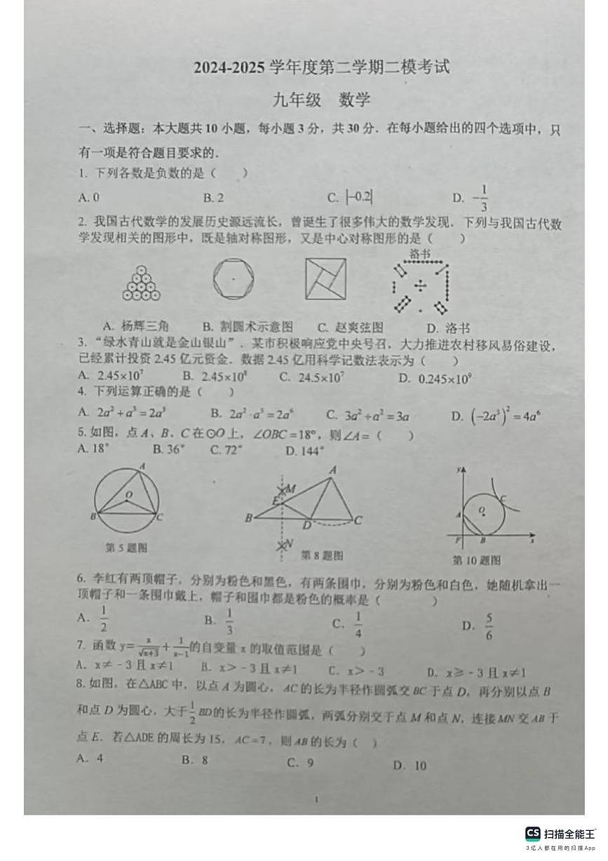 2025年廣東省汕頭市潮陽實(shí)驗(yàn)學(xué)校中考二模數(shù)學(xué)試卷?。ㄖ锌寄M）第1頁