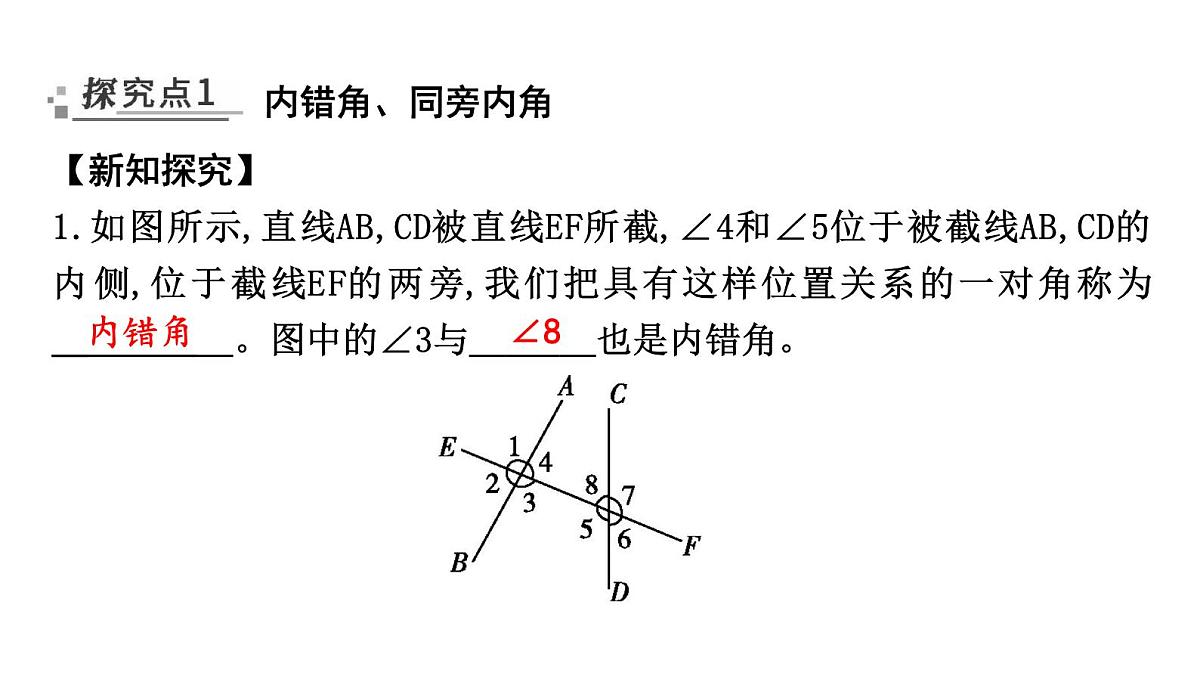 北师大版七下数学2.2.2利用内错角、同旁内角判定两直线平行【课件】第2页