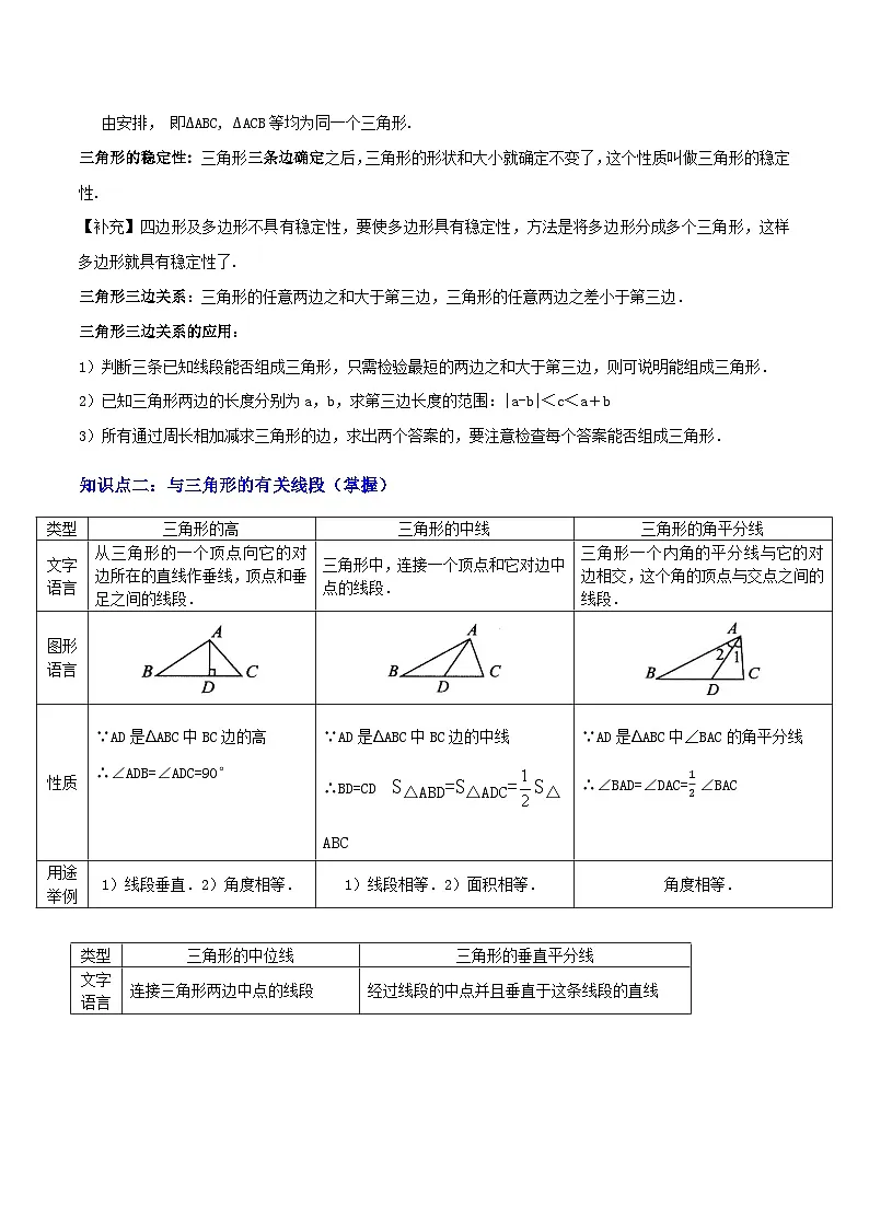 专题08三角形及全等三角形 (2大模块知识梳理+10个基础考点+6个重难点+4个易错点)(原卷版)第3页