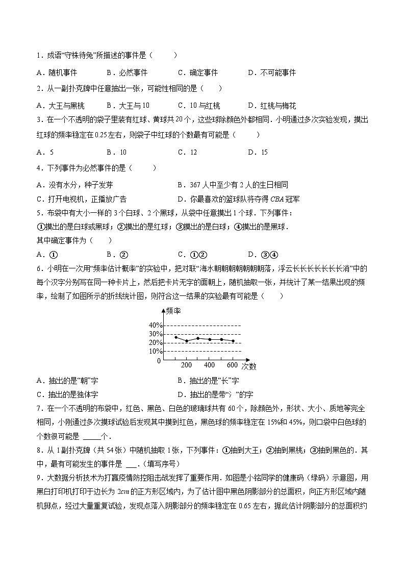 苏科版2025年新九年级数学暑假衔接讲义第02练认识概率(暑假分层作业)(原卷版)第2页