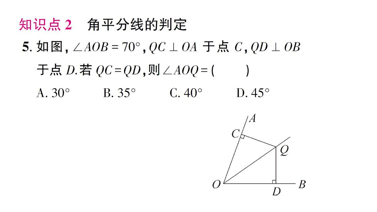 初中数学新湘教版八年级上册5.4第1课时 角平分线的性质与判定作业课件(2025秋)第6页