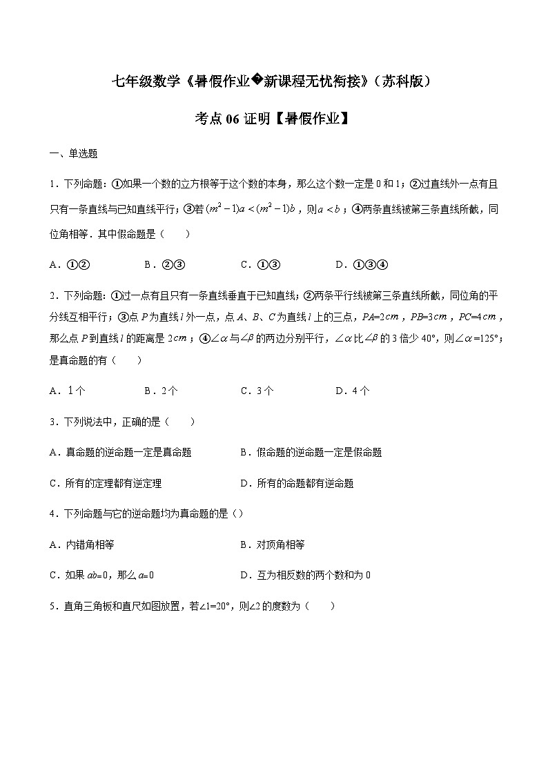 苏科版七升八数学暑假作业+新课程无忧衔接(巩固复习)考点06证明(原卷版)第1页