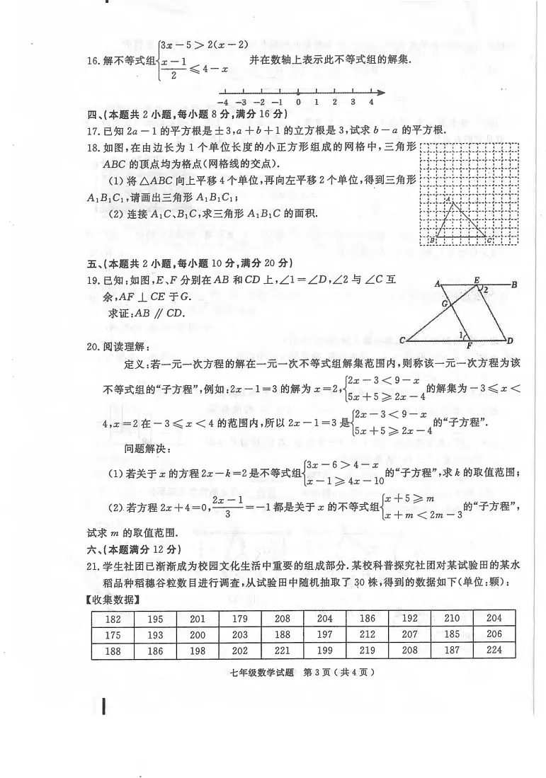 安徽省合肥市庐江县2023-2024学年七年级下学期6月期末数学试题第3页