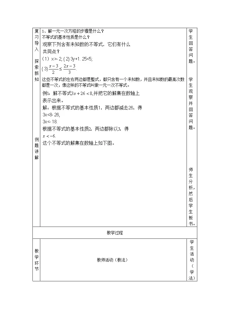 2024版青岛版初中数学八年级上册6.3 一元一次不等式的解法(第1课时)教案第2页
