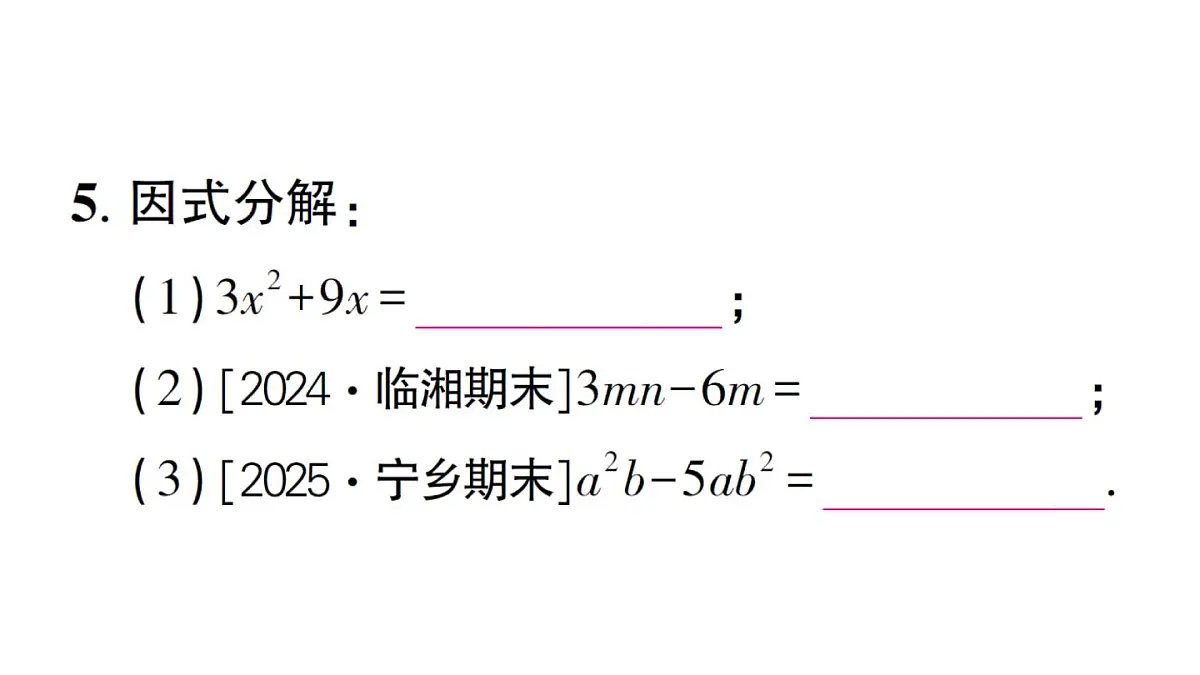 初中数学新湘教版八年级上册1.2第1课时 提单项式公因式作业课件(2025秋)第6页