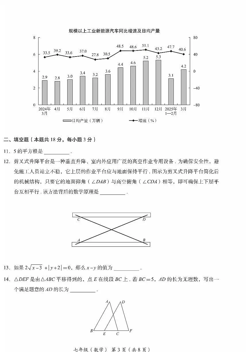 2025北京海淀初一(下)期末真题数学试卷第3页