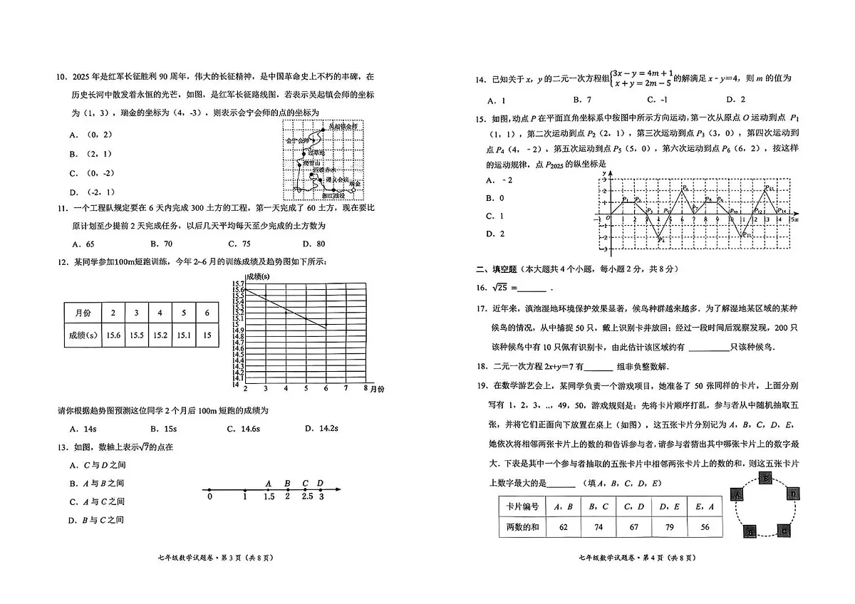 云南省昆明市西山区2024-2025学年第二学期七年级数学期末试卷(无答案)第2页