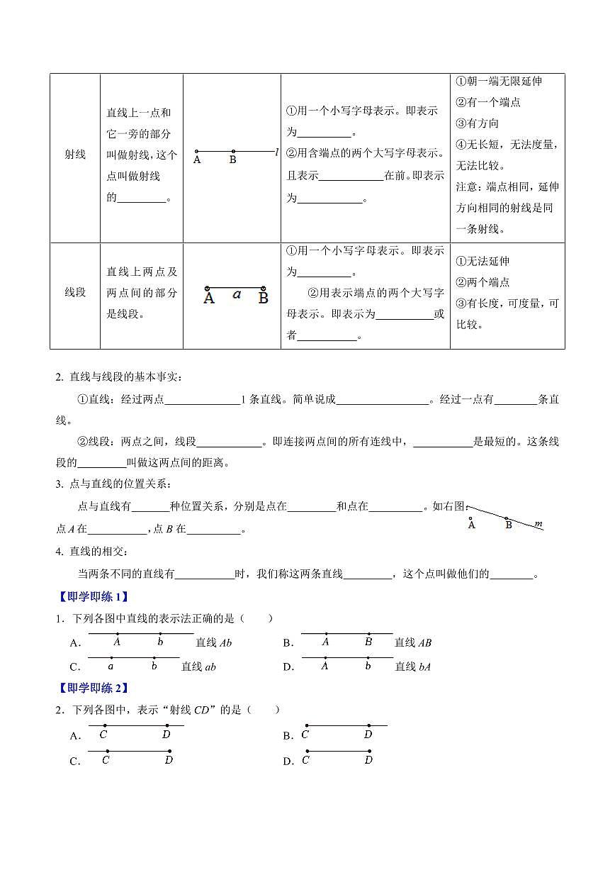 第05讲 直线、射线、线段(2个知识点+5类热点题型讲练+习题巩固)(原卷版)第2页