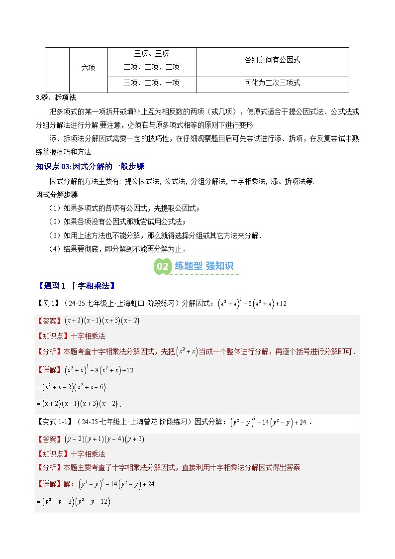 2025上海新七年級數學暑假提升講義 預習 第09講 十字相乘與分組分解(3知識點+3大核心考點+過關測)(教師版含解析)第2頁