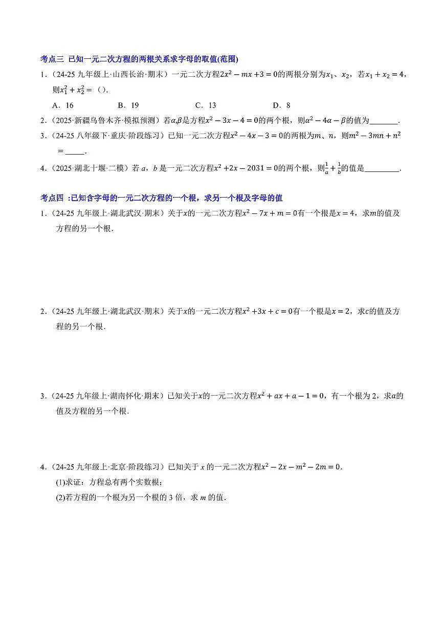 第03讲 一元二次方程的根与系数的关系(原卷版)第3页