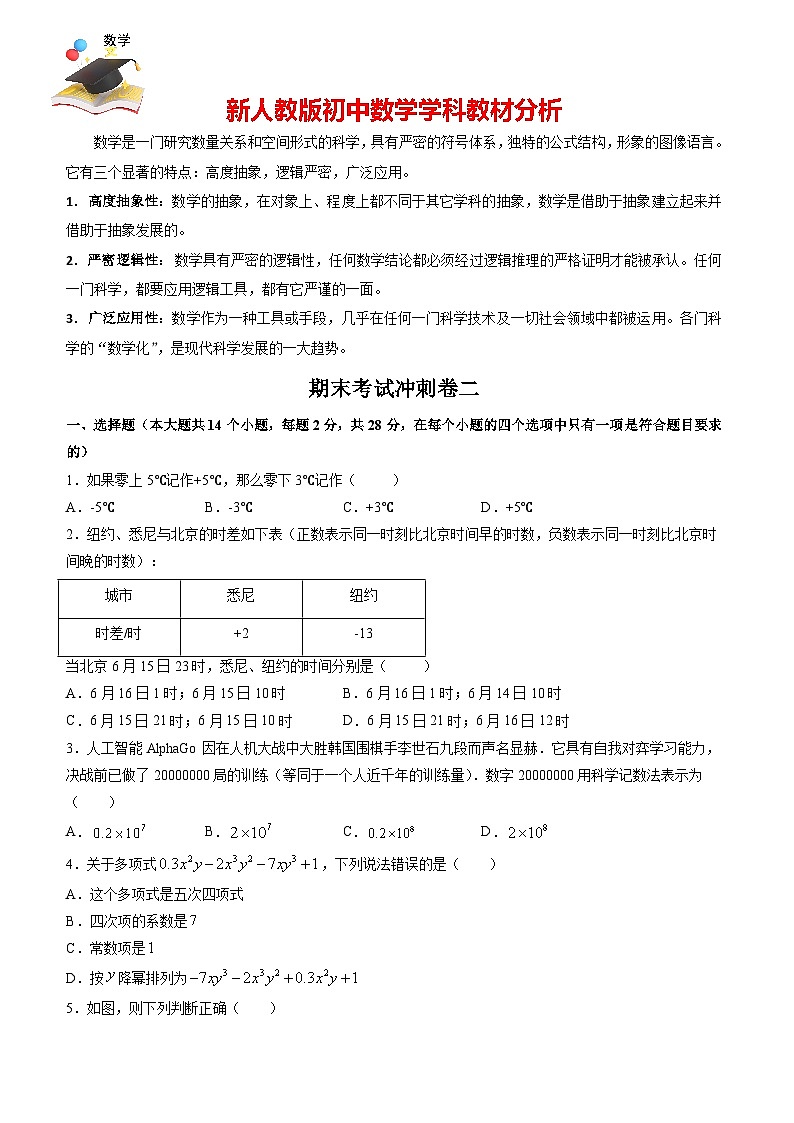 七年級上學期數(shù)學期末考試沖刺卷二(原卷版)(人教版)第1頁