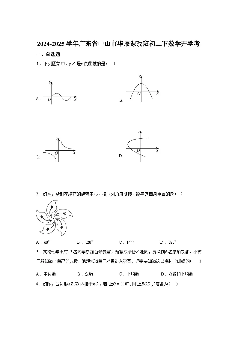 2024-2025学年广东省中山市华辰实验中学课改班八年级下学期开学考试数学检测试卷第1页
