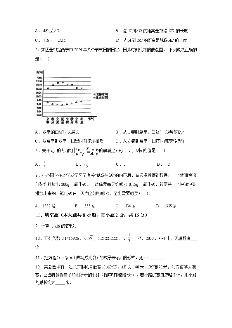 2024-2025学年青海省西宁市七年级下学期期末调研测试数学检测试卷第2页
