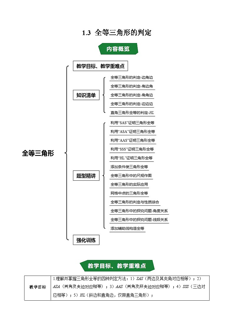 專題1.3 全等三角形的判定 （高效培優(yōu)講義）數(shù)學(xué)蘇科版2024八年級(jí)上冊(cè)（原卷版）第1頁(yè)