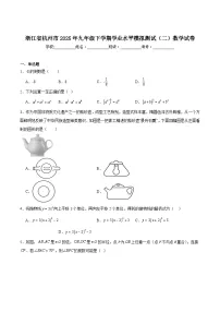 浙江省杭州市2025届九年级下学期学业水平模拟测试(二)数学试卷(含解析)