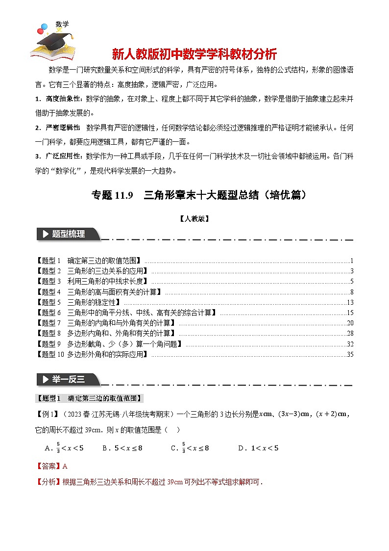 專題11.9 三角形章末十大題型總結(jié)(培優(yōu)篇)(人教版)(解析版)第1頁