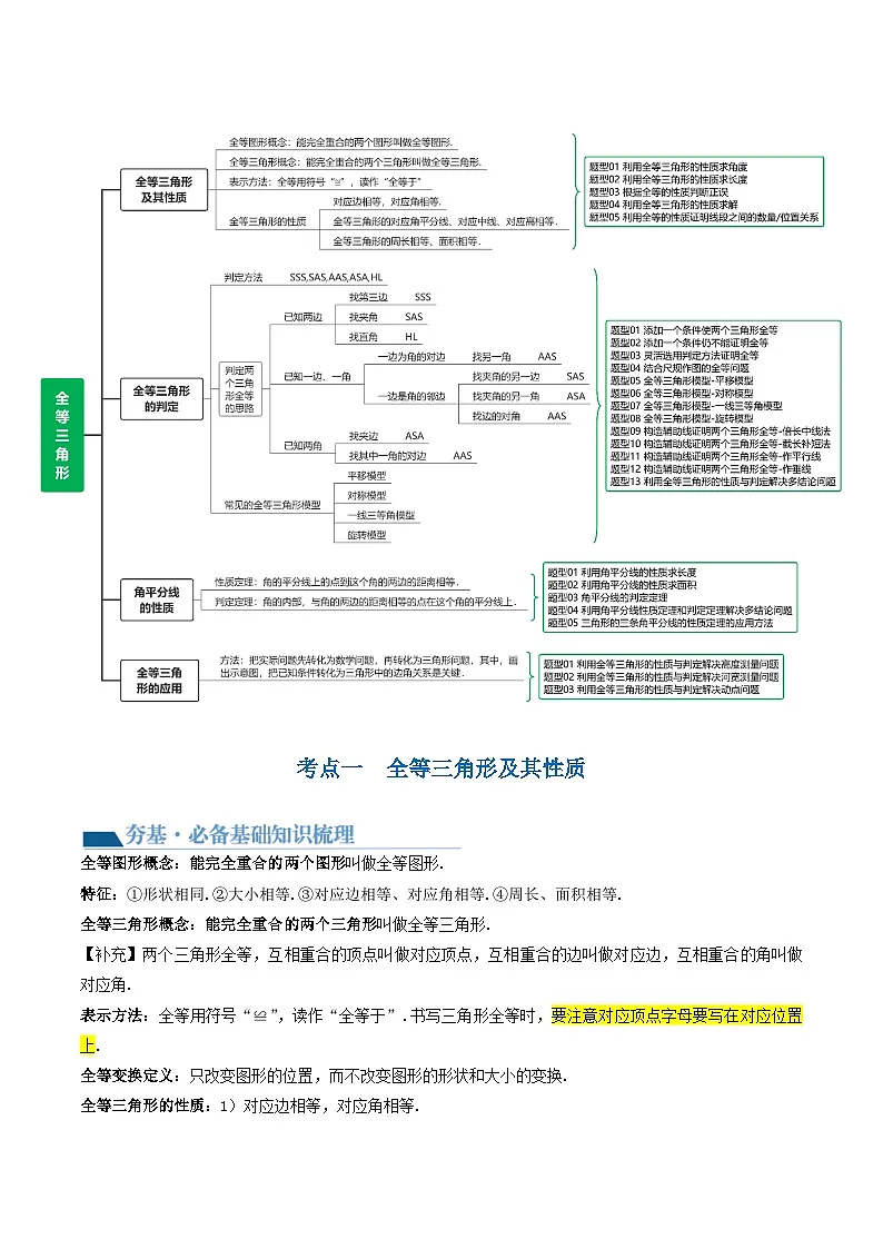 中考数学第一轮专项复习专题第17讲 全等三角形(讲义)(原卷版)第3页