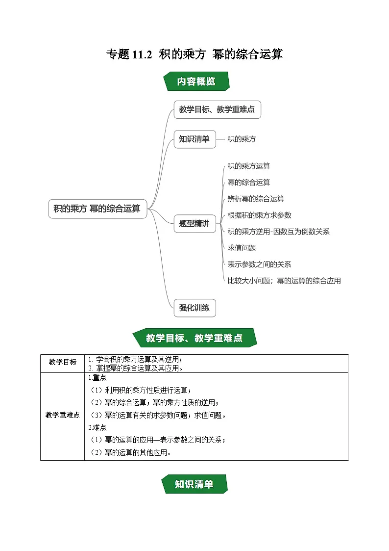 专题11.2 积的乘方 幂的综合运算(高效培优讲义)(学生版)第1页