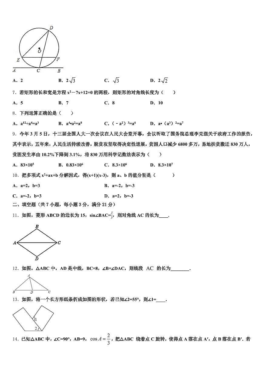 贵州省安顺市紫云苗族布依族自治县2025年中考数学考试模拟冲刺卷含解析第2页