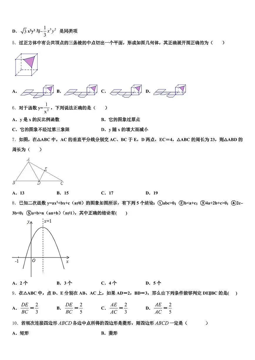 山东省济宁市市中区2024-2025学年中考五模数学试题含解析第2页