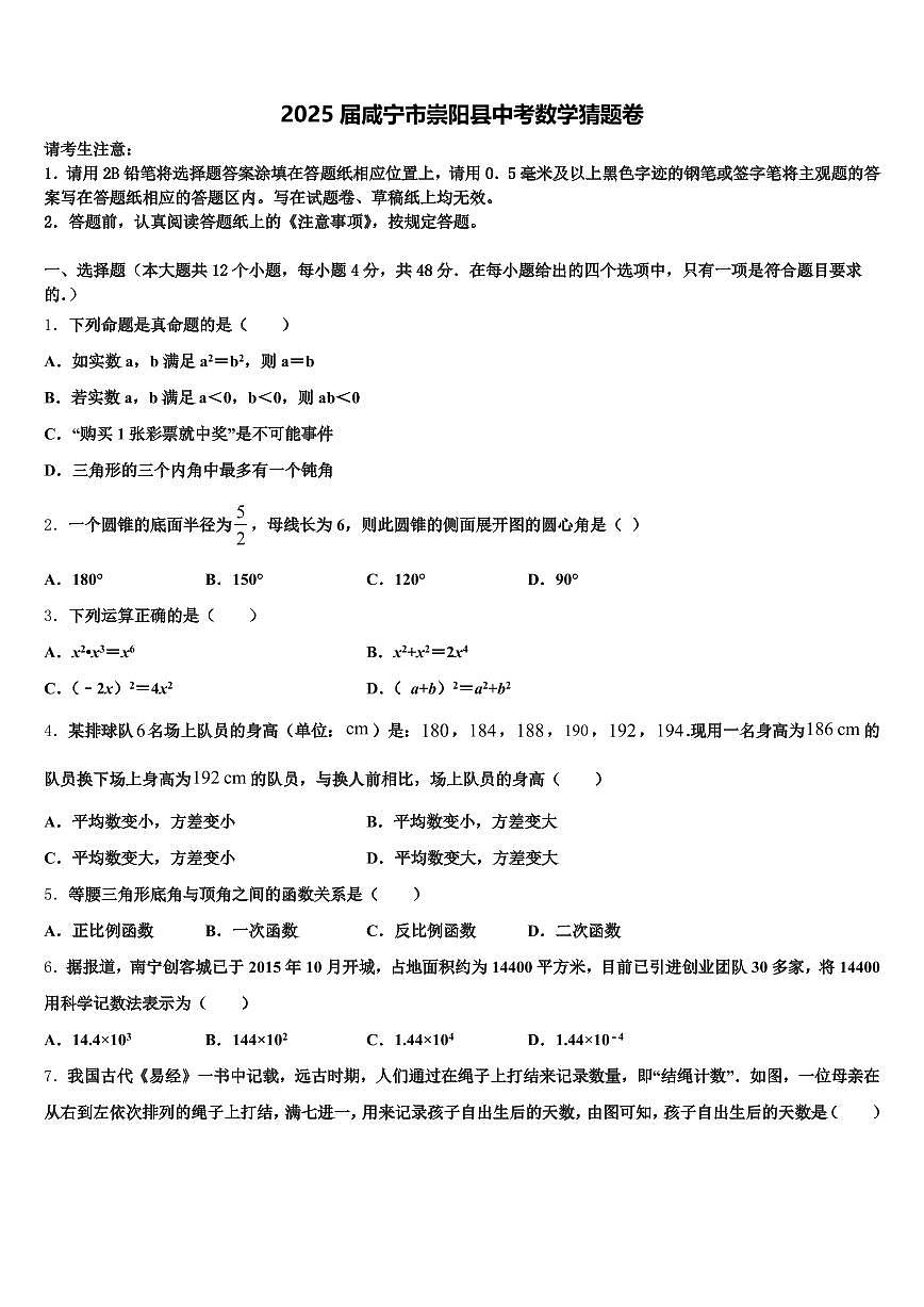 2025届咸宁市崇阳县中考数学猜题卷含解析第1页