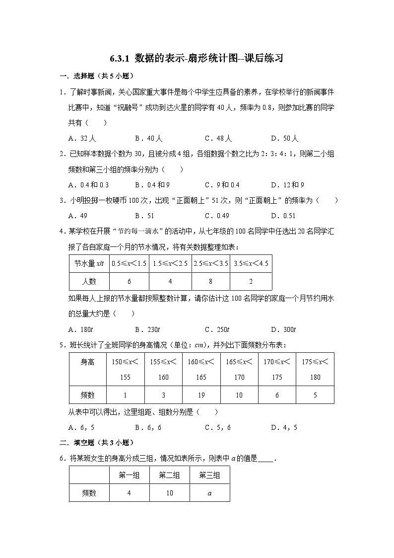 北师大版数学七年级上册 6.3.1 数据的表示-扇形统计图--课后练习第1页