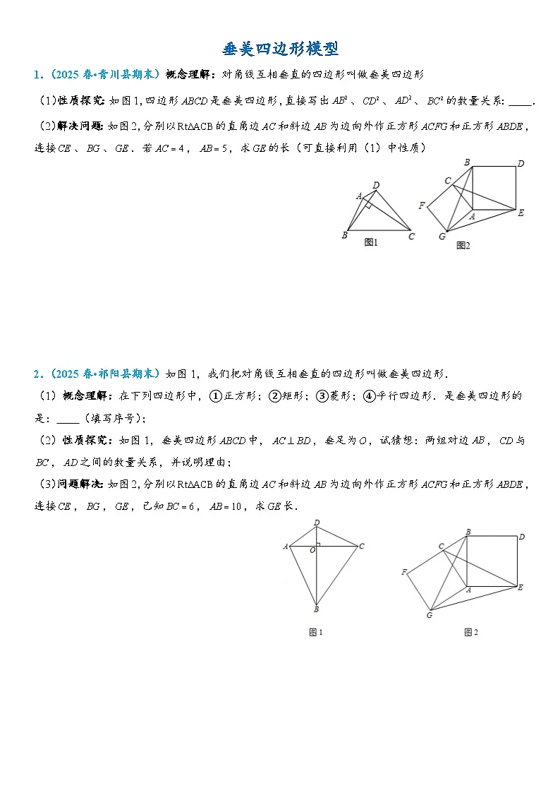 2026年中考数学压轴题专项练习-垂美四边形模型(学生版+名师详解版)第1页