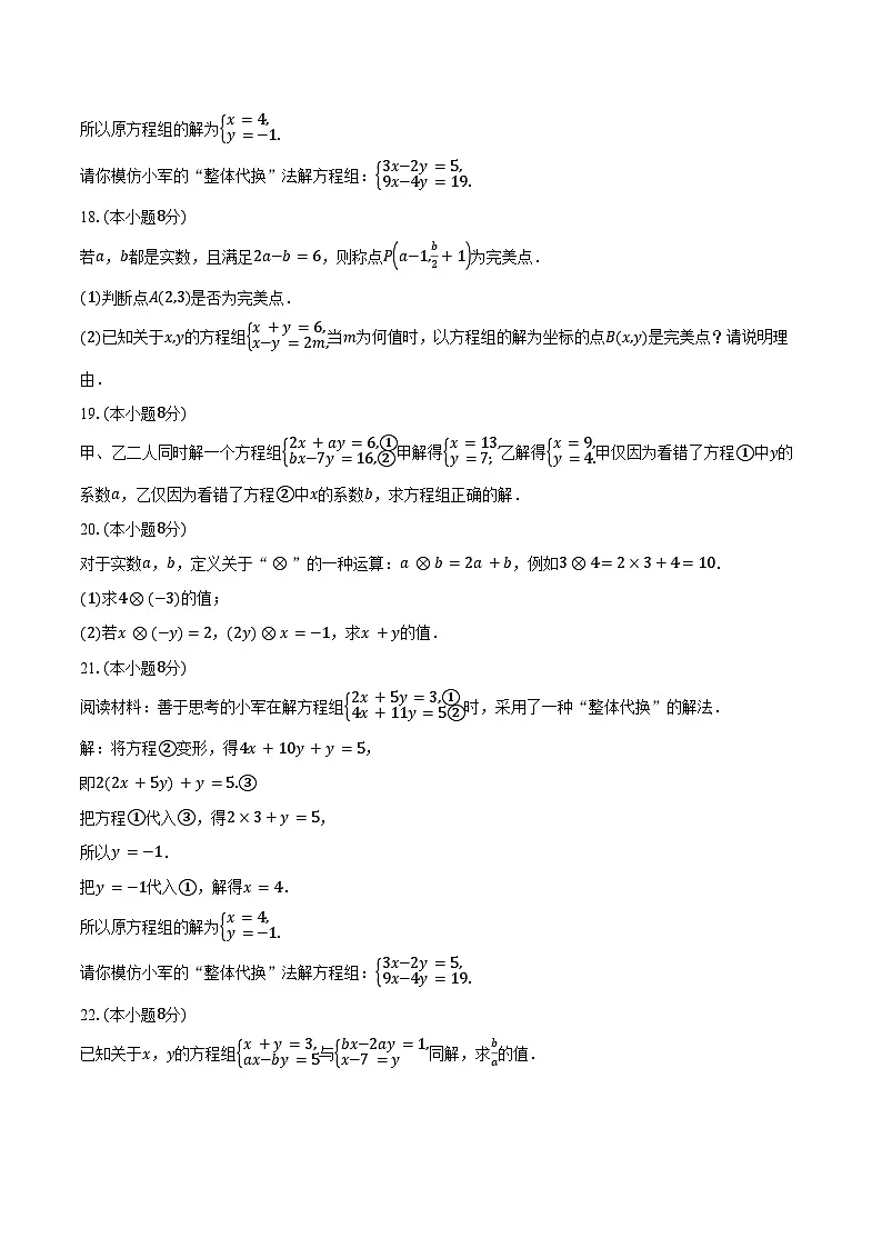 5.2二元一次方程组的解法 北师大版(2024)初中数学八年级上册同步练习(含详细答案解析)第3页