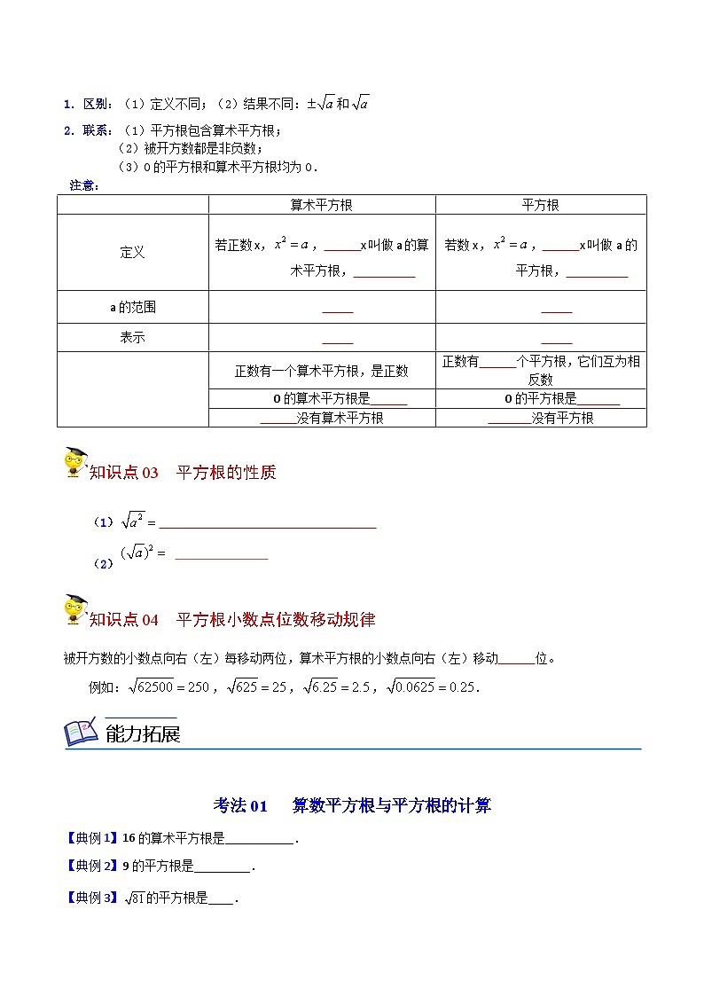 人教版数学中考一轮复习讲义练习第07课 算数平方根与平方根(学生版)-第2页
