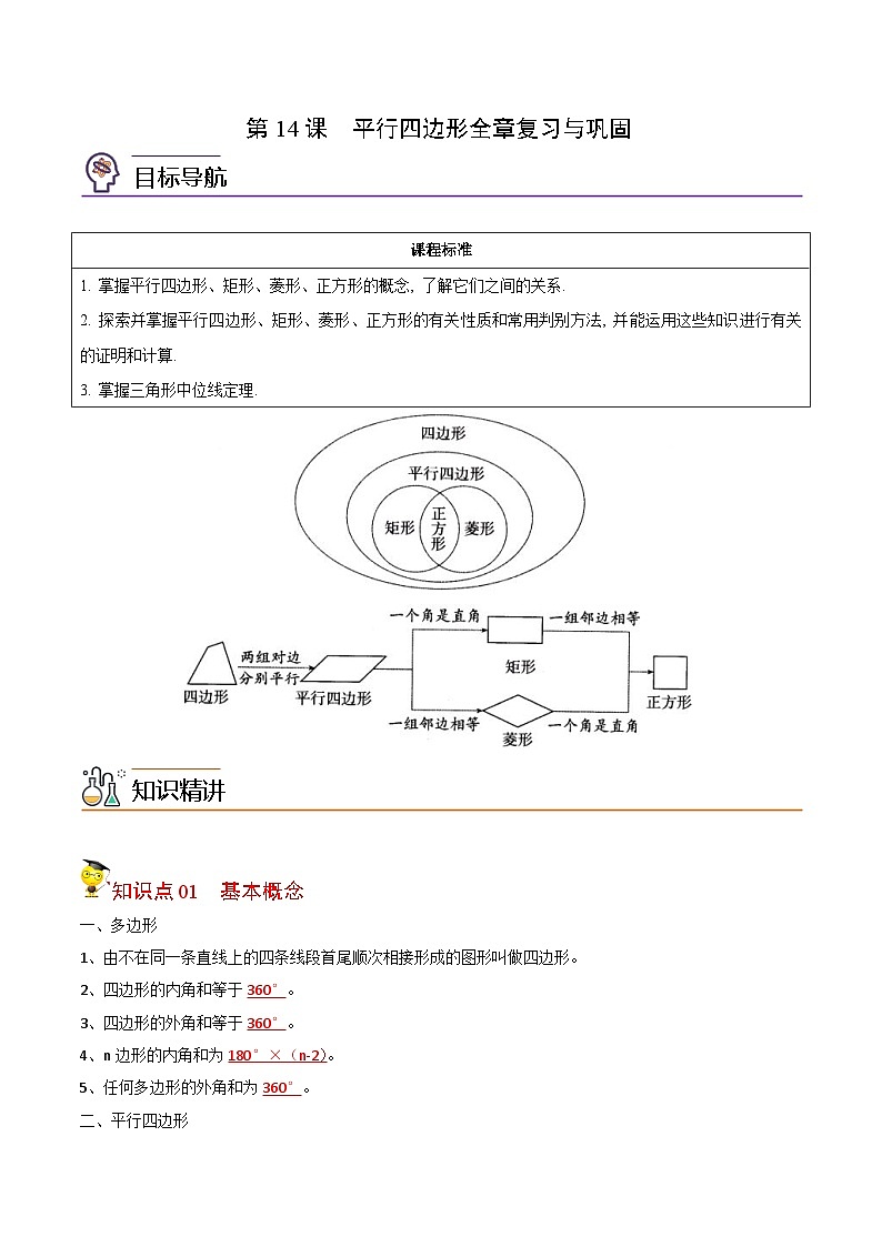 人教版数学中考一轮复习讲义练习第14课 平行四边形全章复习与巩固(教师版)第1页