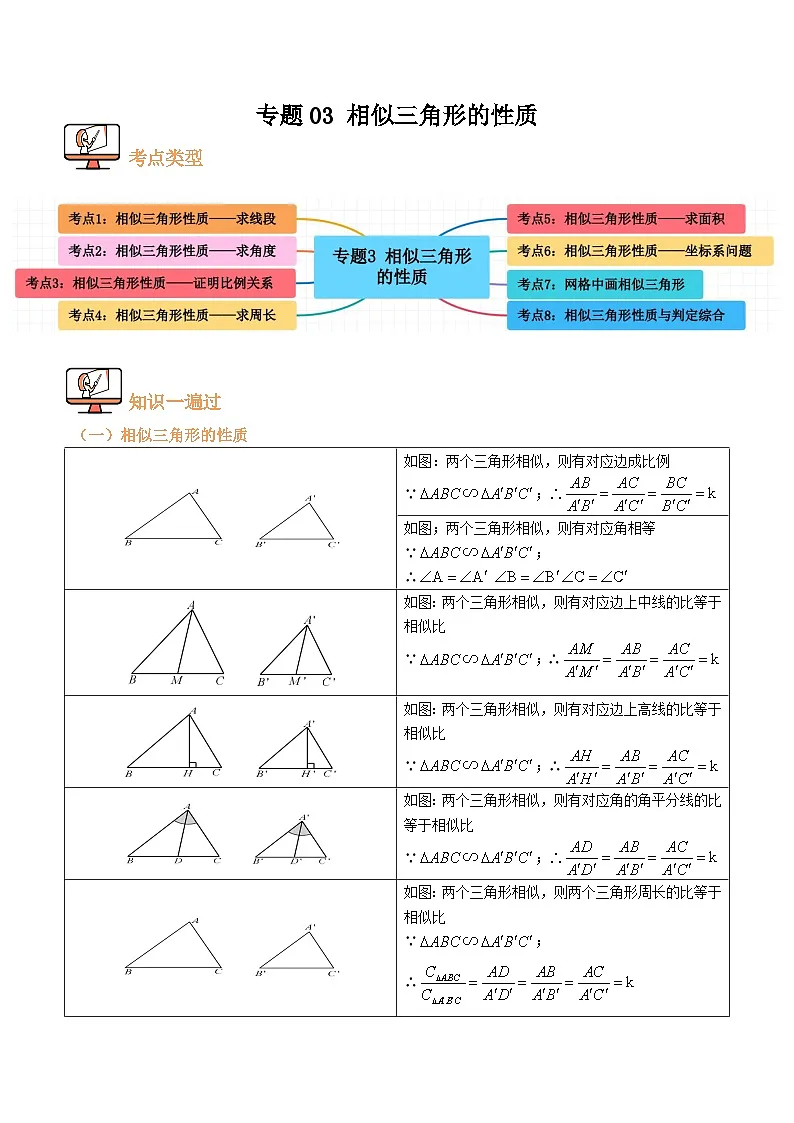 专题03 相似三角形的性质【八大考点+知识串讲】(解析版)第1页