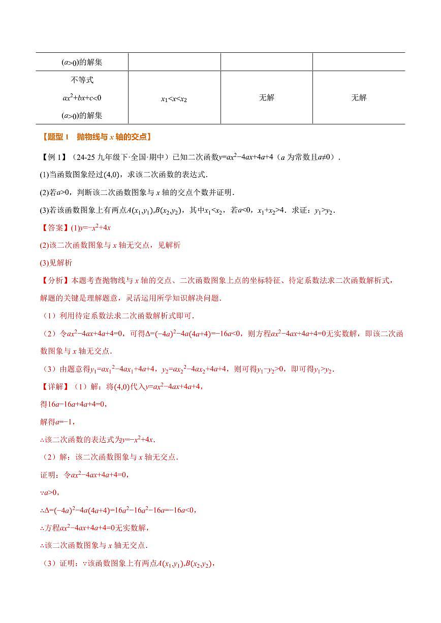 专题1.4 二次函数与一元二次方程(讲义)(解析版)第3页